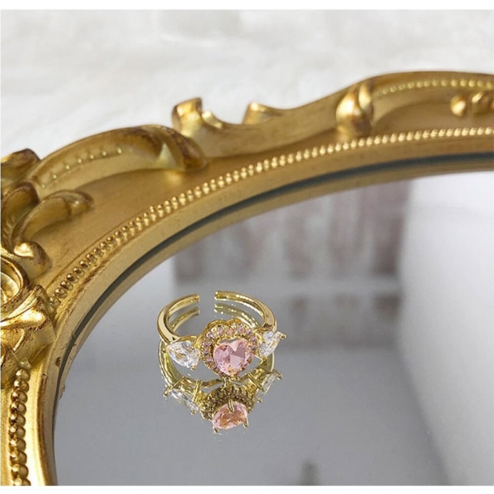 18K Gold Plated Pink Heart Adjustable Ring Crystal Statement Ring Dainty Gift